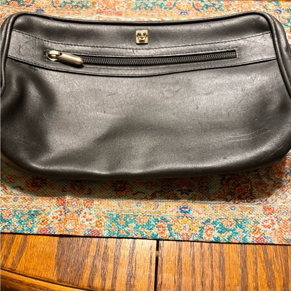 Versace Black Vintage Leather Clutch with Gold Accents